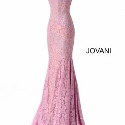 Jovani 37334 Strapless Embellished Lace Prom Dress Fitted Mermaid Long Peak Point Neckline Mermaid Dresses