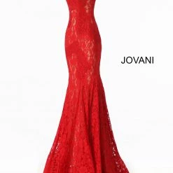 Jovani 37334 Strapless Embellished Lace Prom Dress Fitted Mermaid Long Peak Point Neckline Mermaid Dresses