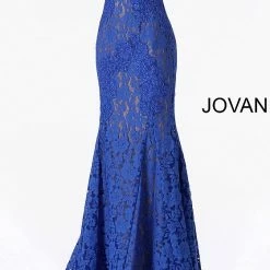 Jovani 37334 Strapless Embellished Lace Prom Dress Fitted Mermaid Long Peak Point Neckline Mermaid Dresses