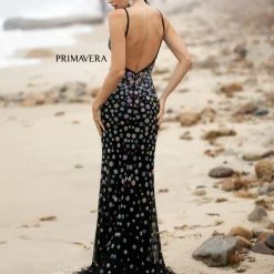 Backless Dresses Primavera Couture 3735 Beaded Floral Prom Dress Fitted V Neckline Slit Evening Gown 14 Backless Dresses Primavera Couture 3735 Beaded Floral Prom Dress Fitted V Neckline Slit Evening Gown