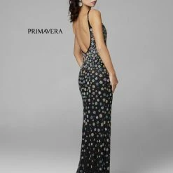 Backless Dresses Primavera Couture 3735 Beaded Floral Prom Dress Fitted V Neckline Slit Evening Gown 16 Backless Dresses Primavera Couture 3735 Beaded Floral Prom Dress Fitted V Neckline Slit Evening Gown