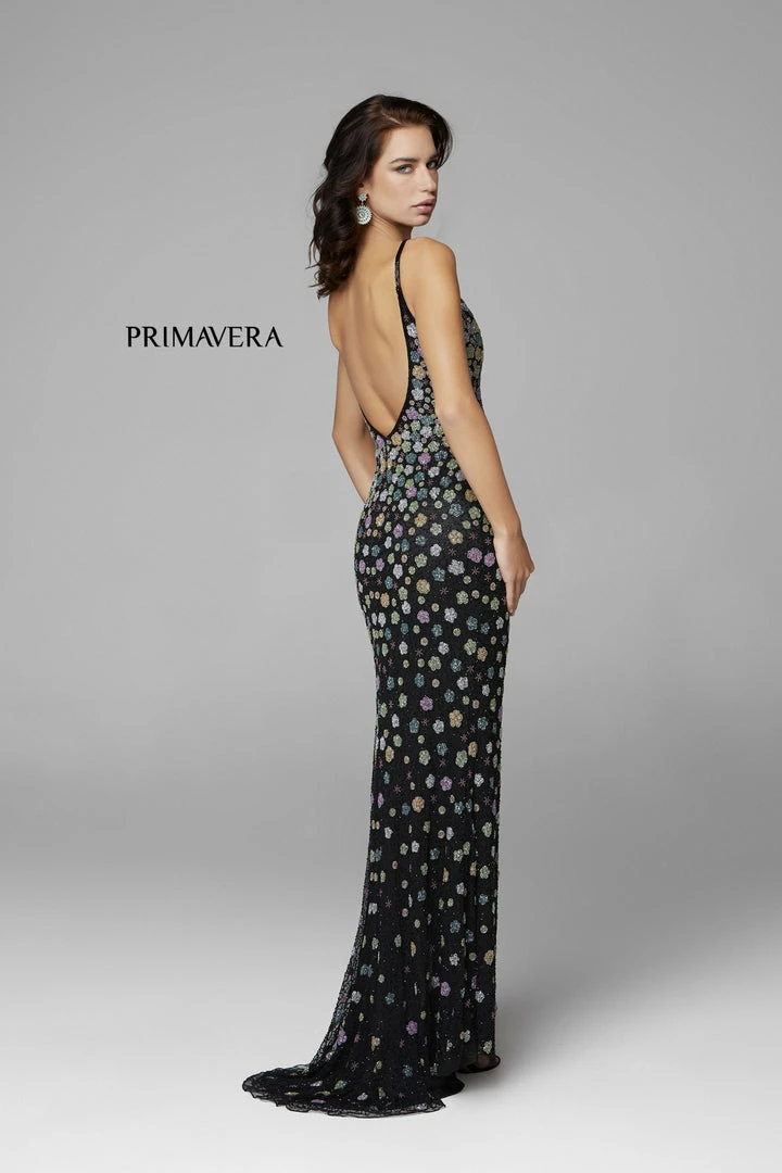 Backless Dresses Primavera Couture 3735 Beaded Floral Prom Dress Fitted V Neckline Slit Evening Gown 7 Backless Dresses Primavera Couture 3735 Beaded Floral Prom Dress Fitted V Neckline Slit Evening Gown