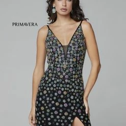 Backless Dresses Primavera Couture 3735 Beaded Floral Prom Dress Fitted V Neckline Slit Evening Gown 17 Backless Dresses Primavera Couture 3735 Beaded Floral Prom Dress Fitted V Neckline Slit Evening Gown