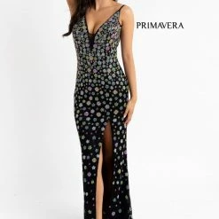 Backless Dresses Primavera Couture 3735 Beaded Floral Prom Dress Fitted V Neckline Slit Evening Gown 20 Backless Dresses Primavera Couture 3735 Beaded Floral Prom Dress Fitted V Neckline Slit Evening Gown