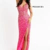 Backless Dresses Primavera Couture 3735 Beaded Floral Prom Dress Fitted V Neckline Slit Evening Gown