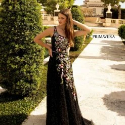 Primavera Couture 3736 Prom Dress Beaded One Shoulder Strap A Line Sequins Floral Details
