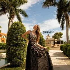 Primavera Couture 3736 Prom Dress Beaded One Shoulder Strap A Line Sequins Floral Details