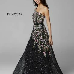 Primavera Couture 3736 Prom Dress Beaded One Shoulder Strap A Line Sequins Floral Details