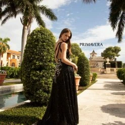 Primavera Couture 3736 Prom Dress Beaded One Shoulder Strap A Line Sequins Floral Details