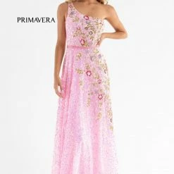 Primavera Couture 3736 Prom Dress Beaded One Shoulder Strap A Line Sequins Floral Details