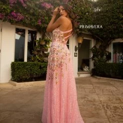 Primavera Couture 3736 Prom Dress Beaded One Shoulder Strap A Line Sequins Floral Details