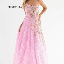 Primavera Couture 3736 Prom Dress Beaded One Shoulder Strap A Line Sequins Floral Details