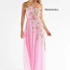 Primavera Couture 3736 Prom Dress Beaded One Shoulder Strap A Line Sequins Floral Details