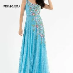 Primavera Couture 3736 Prom Dress Beaded One Shoulder Strap A Line Sequins Floral Details