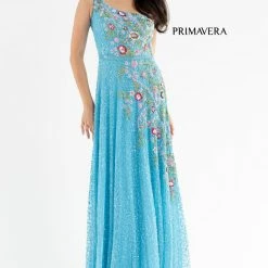 Primavera Couture 3736 Prom Dress Beaded One Shoulder Strap A Line Sequins Floral Details