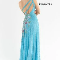 Primavera Couture 3736 Prom Dress Beaded One Shoulder Strap A Line Sequins Floral Details