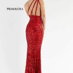 Primavera Couture 3738 Beaded Fitted Prom Dress Peacock Feather Details One Shoulder