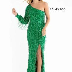 In Stock Primavera Couture 3739 Cuffed Sleeve Fringe Evening Prom Dress One Shoulder With Slit Size 6 Powder Blue Fringe & Tassels 33 In Stock Primavera Couture 3739 Cuffed Sleeve Fringe Evening Prom Dress One Shoulder With Slit Size 6 Powder Blue Fringe & Tassels