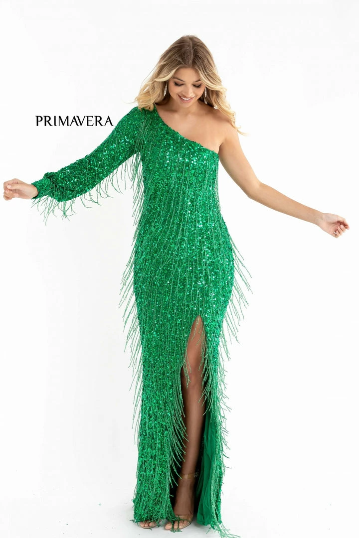 In Stock Primavera Couture 3739 Cuffed Sleeve Fringe Evening Prom Dress One Shoulder With Slit Size 6 Powder Blue Fringe & Tassels 14 In Stock Primavera Couture 3739 Cuffed Sleeve Fringe Evening Prom Dress One Shoulder With Slit Size 6 Powder Blue Fringe & Tassels