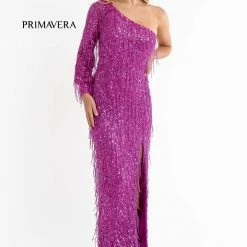 In Stock Primavera Couture 3739 Cuffed Sleeve Fringe Evening Prom Dress One Shoulder With Slit Size 6 Powder Blue Fringe & Tassels 36 In Stock Primavera Couture 3739 Cuffed Sleeve Fringe Evening Prom Dress One Shoulder With Slit Size 6 Powder Blue Fringe & Tassels