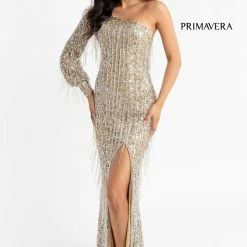 In Stock Primavera Couture 3739 Cuffed Sleeve Fringe Evening Prom Dress One Shoulder With Slit Size 6 Powder Blue Fringe & Tassels 28 In Stock Primavera Couture 3739 Cuffed Sleeve Fringe Evening Prom Dress One Shoulder With Slit Size 6 Powder Blue Fringe & Tassels