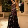 Primavera Couture 3740 Beaded Prom Dress Floral Design A Line Crisscross Open Back Backless Dresses