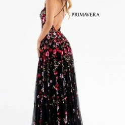 Primavera Couture 3740 Beaded Prom Dress Floral Design A Line Crisscross Open Back Backless Dresses