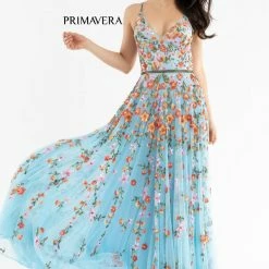 Primavera Couture 3740 Beaded Prom Dress Floral Design A Line Crisscross Open Back Backless Dresses