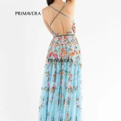 Primavera Couture 3740 Beaded Prom Dress Floral Design A Line Crisscross Open Back Backless Dresses