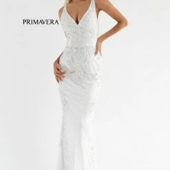 Primavera Couture 3741 Prom Dress Beaded Lace And Diamond Design V Neckline V Back 51 Primavera Couture 3741 Prom Dress Beaded Lace And Diamond Design V Neckline V Back