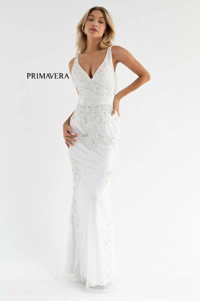 Primavera Couture 3741 Prom Dress Beaded Lace And Diamond Design V Neckline V Back 25 Primavera Couture 3741 Prom Dress Beaded Lace And Diamond Design V Neckline V Back