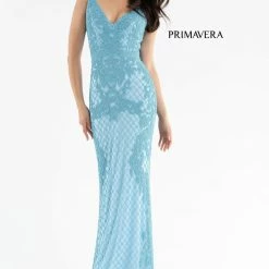 Primavera Couture 3741 Prom Dress Beaded Lace And Diamond Design V Neckline V Back 54 Primavera Couture 3741 Prom Dress Beaded Lace And Diamond Design V Neckline V Back