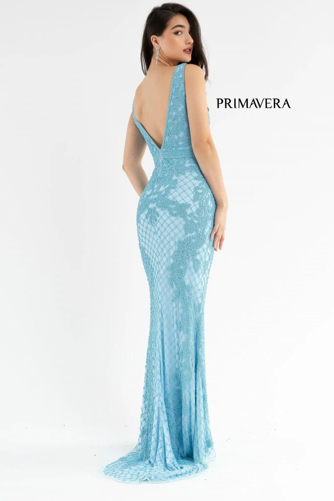 Primavera Couture 3741 Prom Dress Beaded Lace And Diamond Design V Neckline V Back 27 Primavera Couture 3741 Prom Dress Beaded Lace And Diamond Design V Neckline V Back