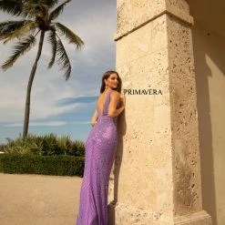 Primavera Couture 3741 Prom Dress Beaded Lace And Diamond Design V Neckline V Back 46 Primavera Couture 3741 Prom Dress Beaded Lace And Diamond Design V Neckline V Back