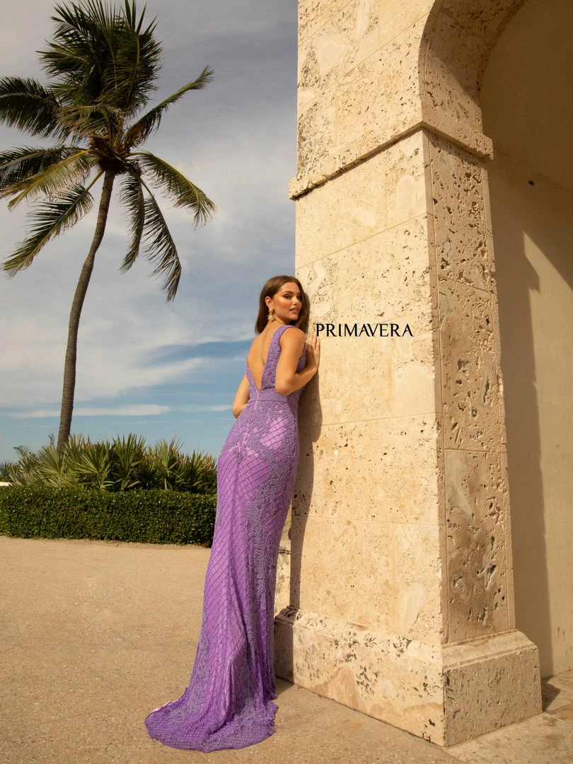 Primavera Couture 3741 Prom Dress Beaded Lace And Diamond Design V Neckline V Back 20 Primavera Couture 3741 Prom Dress Beaded Lace And Diamond Design V Neckline V Back