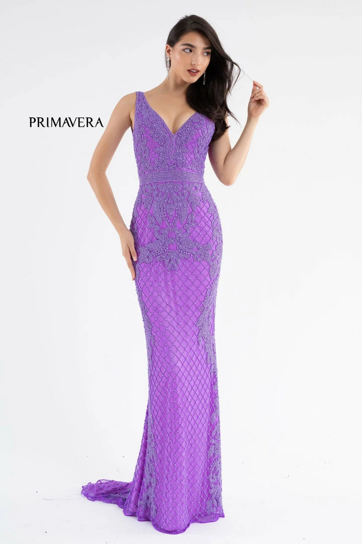 Primavera Couture 3741 Prom Dress Beaded Lace And Diamond Design V Neckline V Back 21 Primavera Couture 3741 Prom Dress Beaded Lace And Diamond Design V Neckline V Back