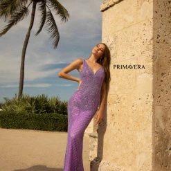 In Stock Primavera Couture 3741 Size 18 Prom Dress Beaded Lace And Diamond Design V Neckline V Back