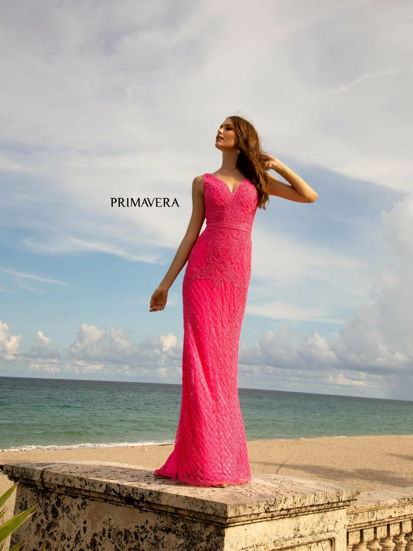 Primavera Couture 3741 Prom Dress Beaded Lace And Diamond Design V Neckline V Back 19 Primavera Couture 3741 Prom Dress Beaded Lace And Diamond Design V Neckline V Back