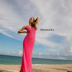 Primavera Couture 3741 Prom Dress Beaded Lace And Diamond Design V Neckline V Back 44 Primavera Couture 3741 Prom Dress Beaded Lace And Diamond Design V Neckline V Back