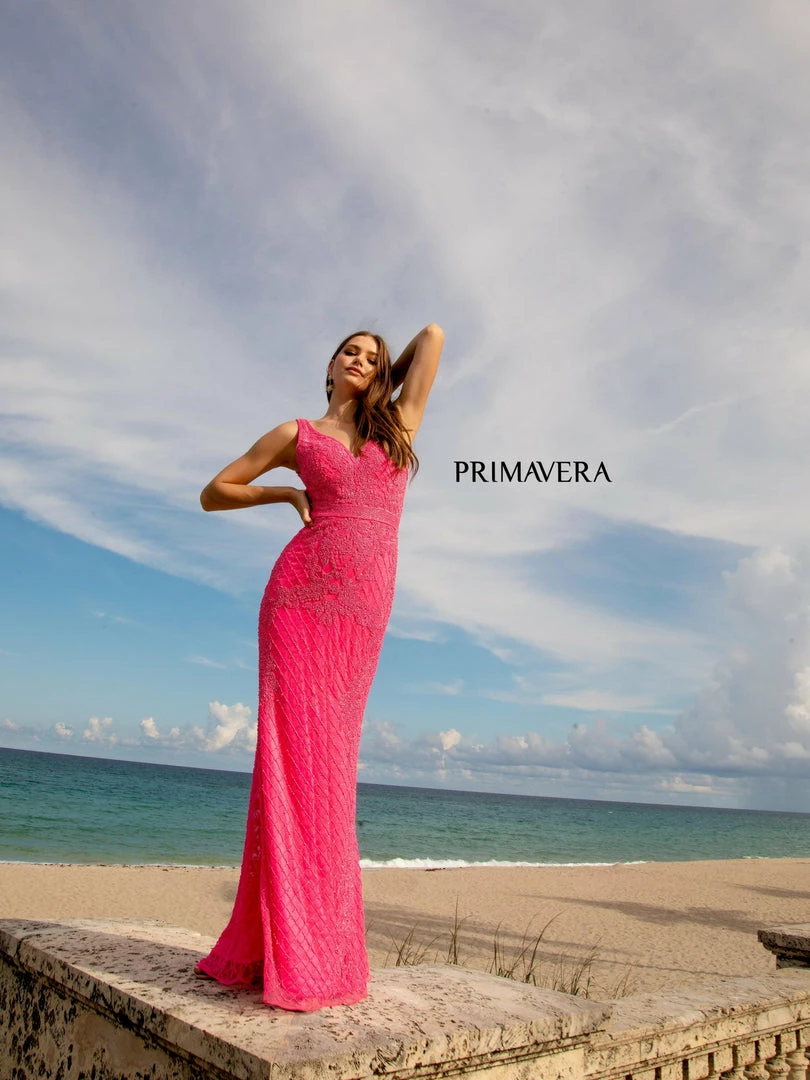 Primavera Couture 3741 Prom Dress Beaded Lace And Diamond Design V Neckline V Back 18 Primavera Couture 3741 Prom Dress Beaded Lace And Diamond Design V Neckline V Back