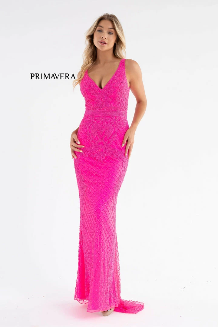 Primavera Couture 3741 Prom Dress Beaded Lace And Diamond Design V Neckline V Back 16 Primavera Couture 3741 Prom Dress Beaded Lace And Diamond Design V Neckline V Back