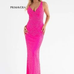 In Stock Primavera Couture 3741 Size 18 Prom Dress Beaded Lace And Diamond Design V Neckline V Back