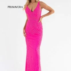 Primavera Couture 3741 Prom Dress Beaded Lace And Diamond Design V Neckline V Back 41 Primavera Couture 3741 Prom Dress Beaded Lace And Diamond Design V Neckline V Back