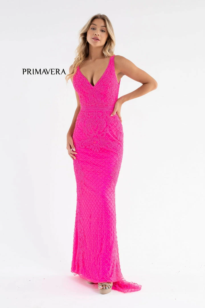 Primavera Couture 3741 Prom Dress Beaded Lace And Diamond Design V Neckline V Back 15 Primavera Couture 3741 Prom Dress Beaded Lace And Diamond Design V Neckline V Back