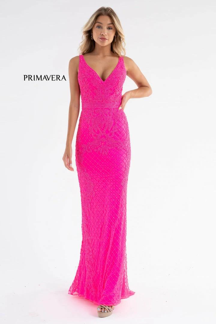Primavera Couture 3741 Prom Dress Beaded Lace And Diamond Design V Neckline V Back 14 Primavera Couture 3741 Prom Dress Beaded Lace And Diamond Design V Neckline V Back