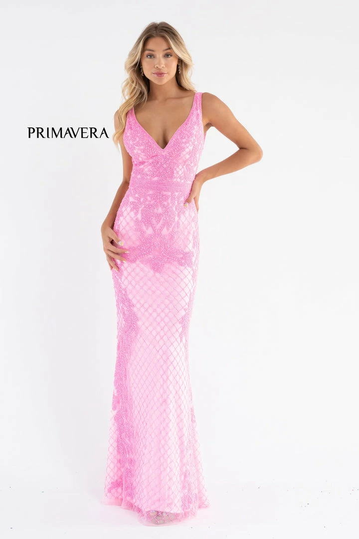 Primavera Couture 3741 Prom Dress Beaded Lace And Diamond Design V Neckline V Back 9 Primavera Couture 3741 Prom Dress Beaded Lace And Diamond Design V Neckline V Back