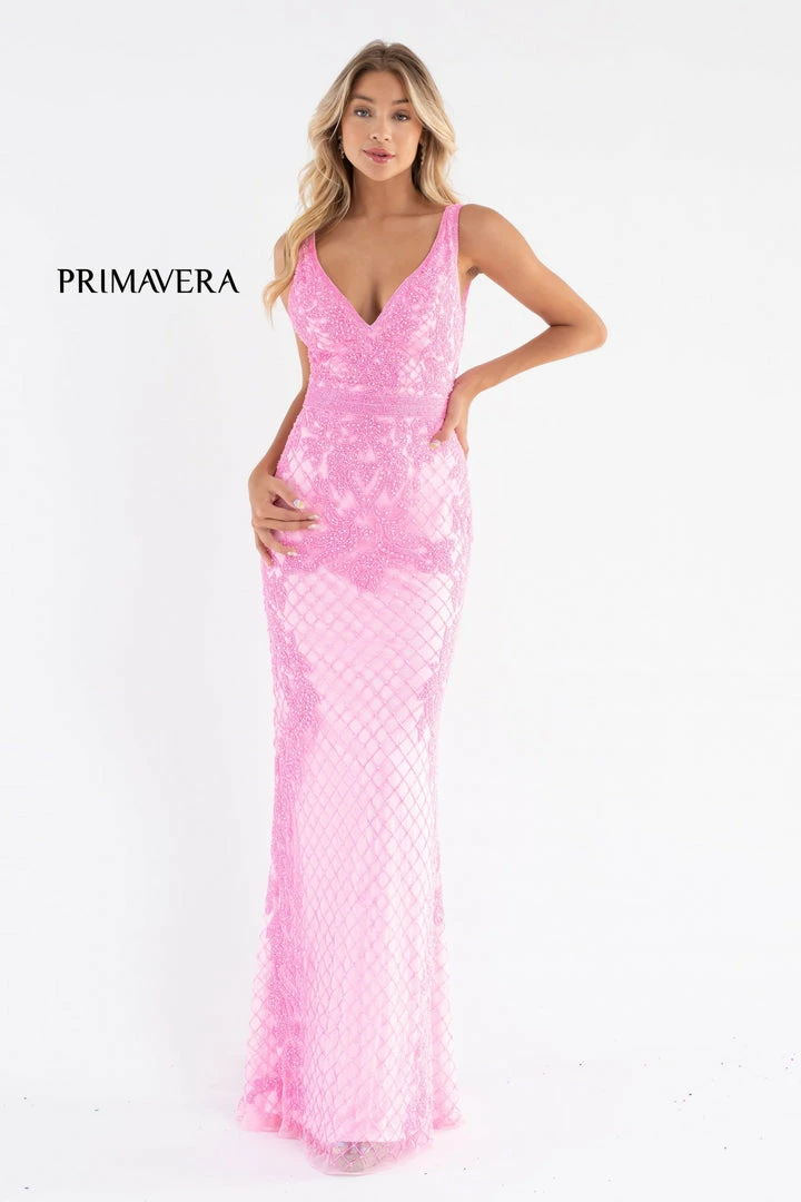 Primavera Couture 3741 Prom Dress Beaded Lace And Diamond Design V Neckline V Back 8 Primavera Couture 3741 Prom Dress Beaded Lace And Diamond Design V Neckline V Back