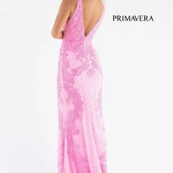 In Stock Primavera Couture 3741 Size 18 Prom Dress Beaded Lace And Diamond Design V Neckline V Back