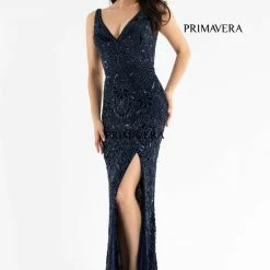 Primavera Couture 3745 Fully Beaded Prom Dress V Neckline V Back Evening Gown