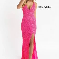 Primavera Couture 3745 Fully Beaded Prom Dress V Neckline V Back Evening Gown 14 Primavera Couture 3745 Fully Beaded Prom Dress V Neckline V Back Evening Gown
